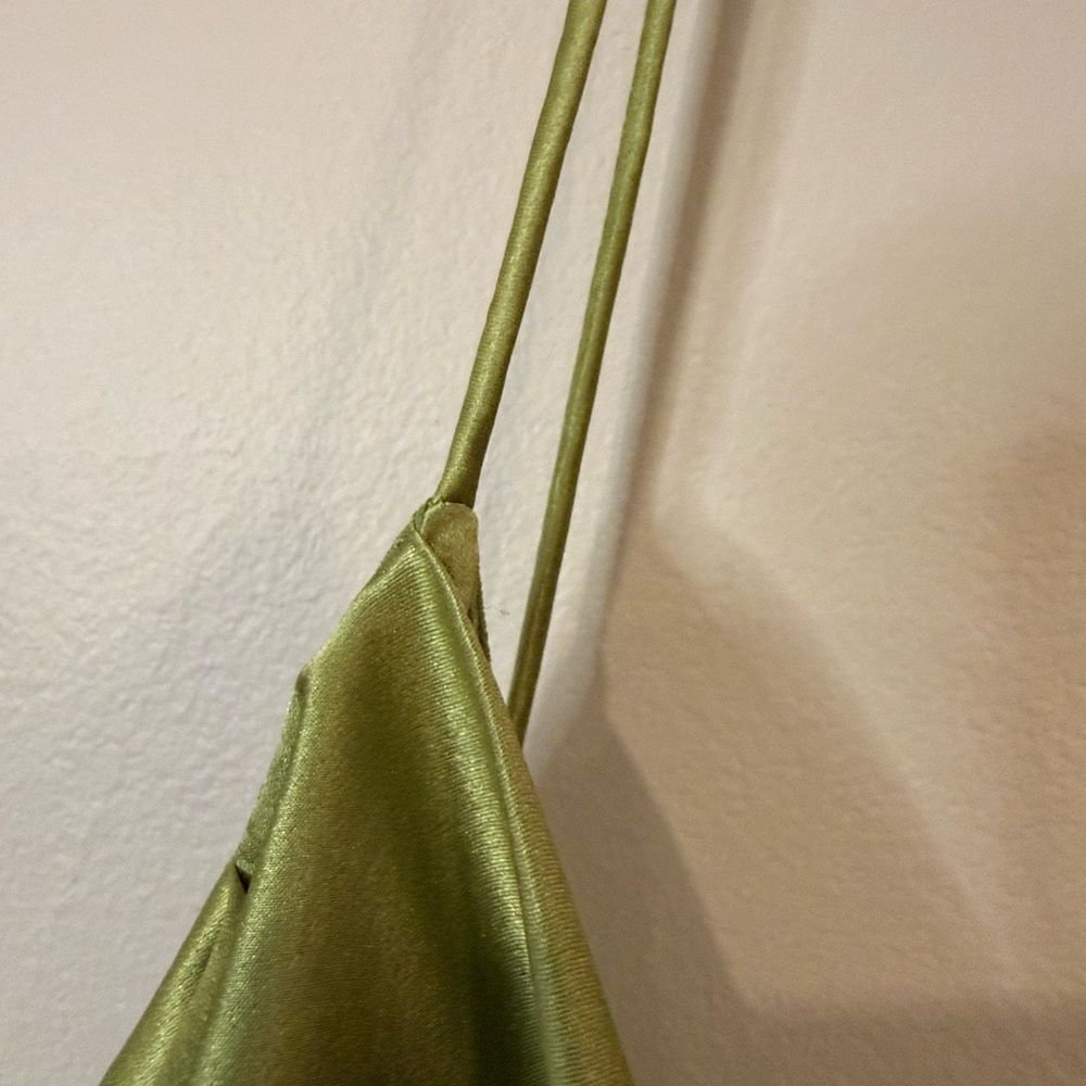 Kay Unger vintage Asymmetrical Olive green Dress with ruched waist and tiny slit - Picture 6 of 9